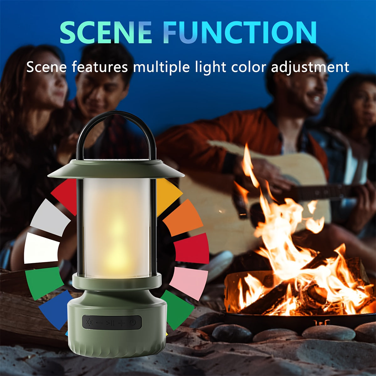 Outdoor Bluetooth Speaker - Wireless Speaker with LED Lights, Flickering Flames