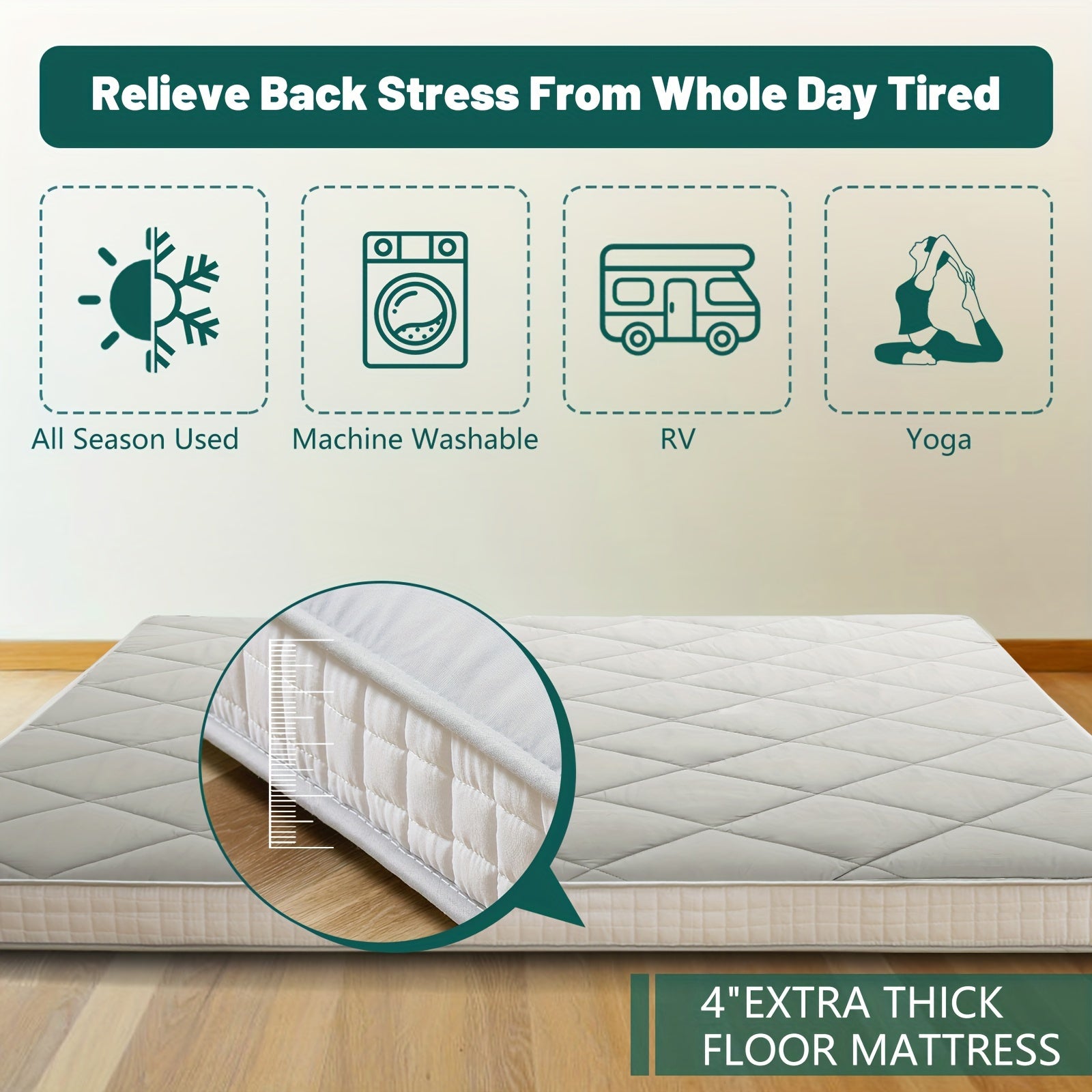 LILYPELLE Portable Japanese Floor Mattress Futon Mattress, 4\