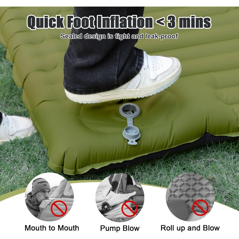 Self-Inflating Double Sleeping Pad - Extra Thick 4.7'' Heavy-Duty 2-Person Camping Mattress