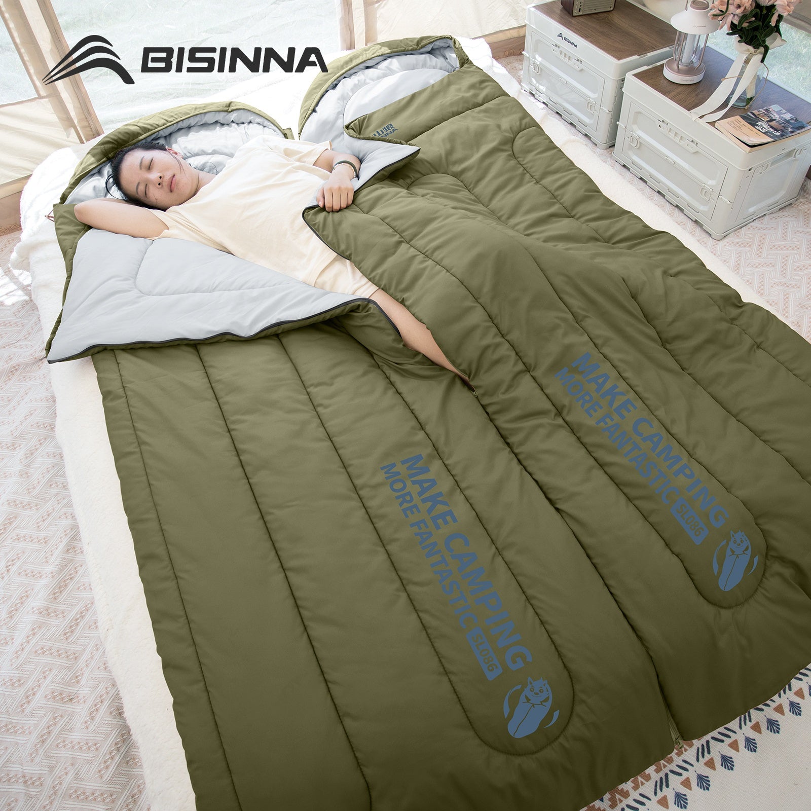 BISINNA Lightweight 3-Season Camping Sleeping Bag for one person - Warm Cold-Resistant envelope design with Zipper Closure