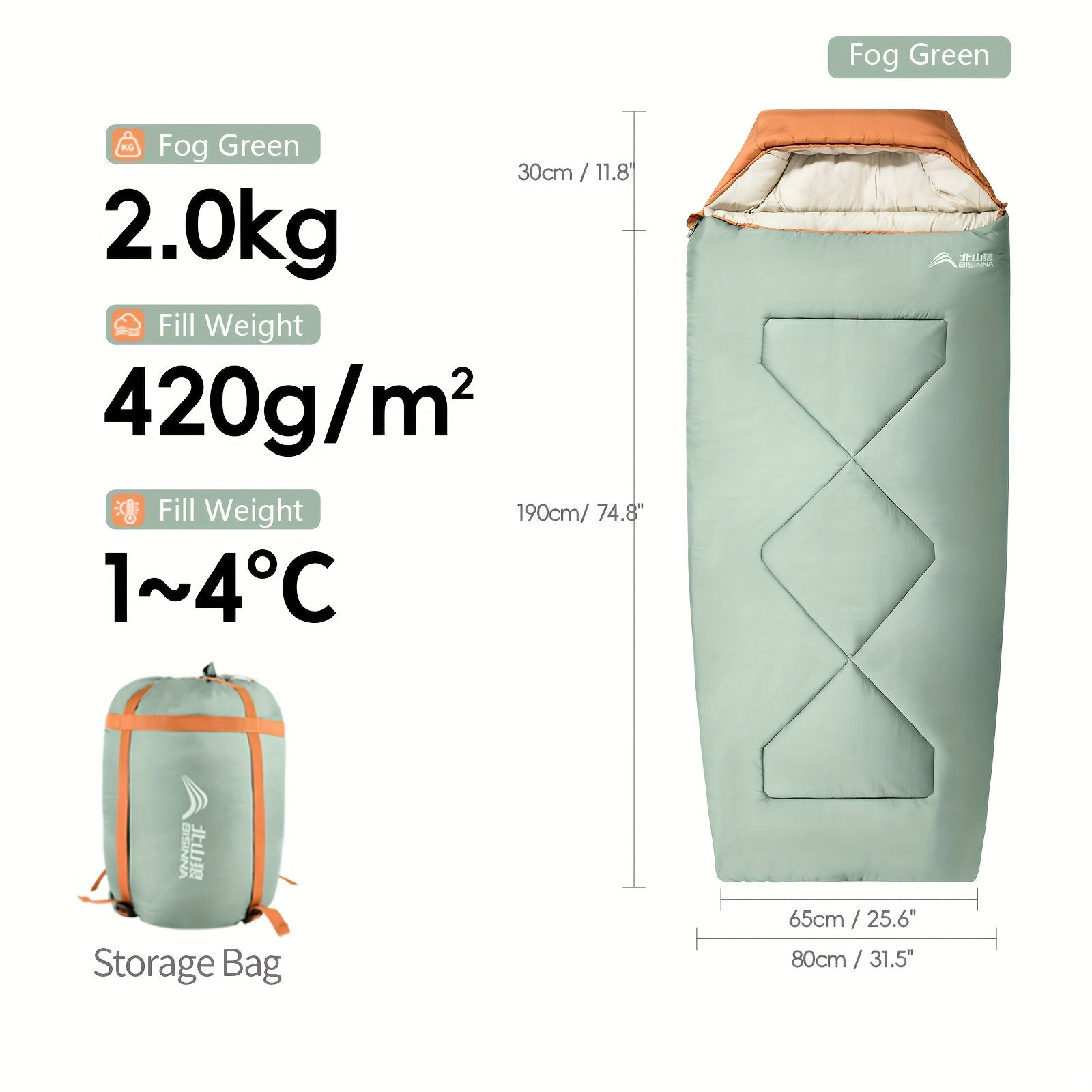 BISINNA Sleeping Bag | Compact, All-Season, Polyester, Zipper Closure, Synthetic Fiber Insulation