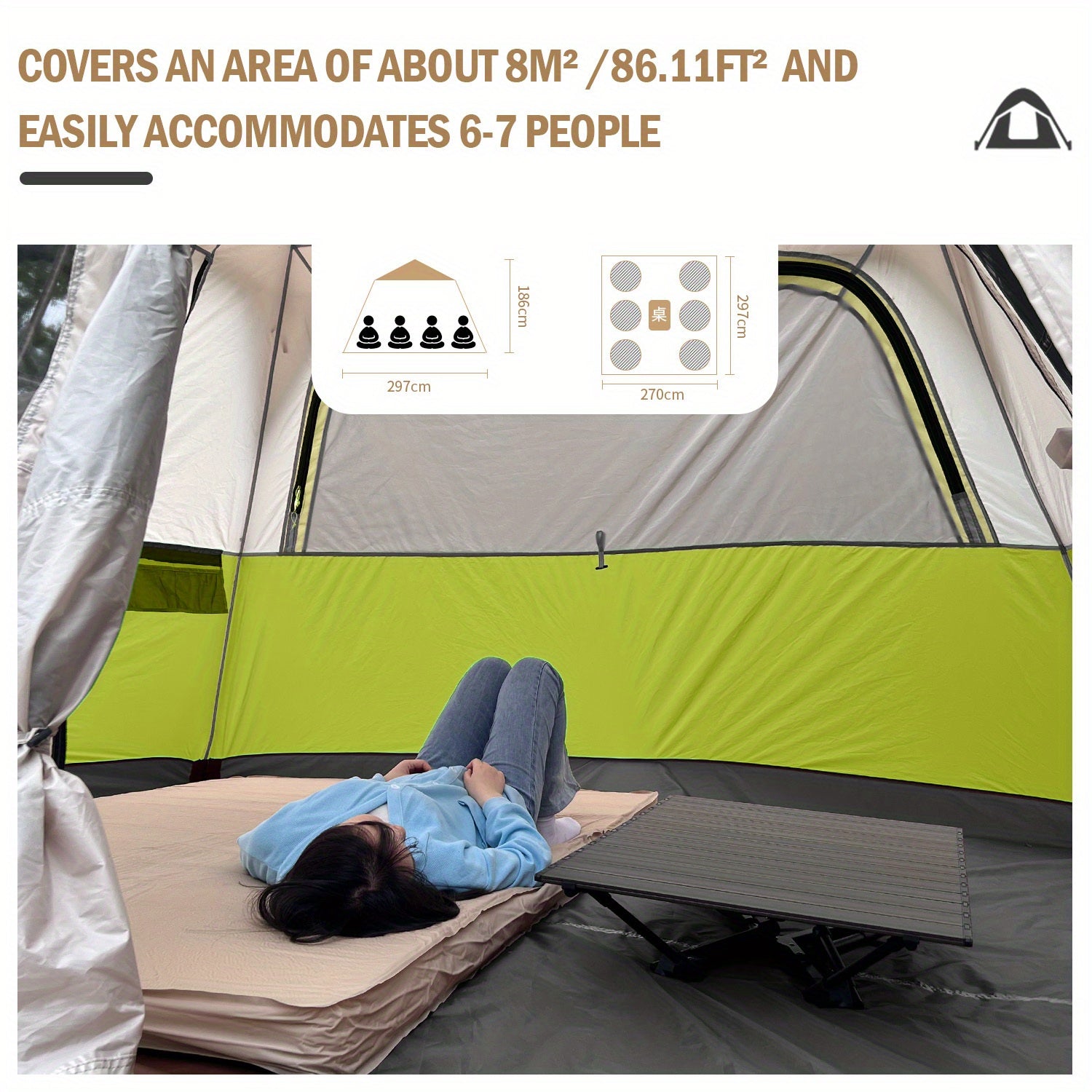 MOON LENCE Camping Tent Pop Up Tent 4-5 Person, Double Layers Waterproof Backpacking Tents with Porch