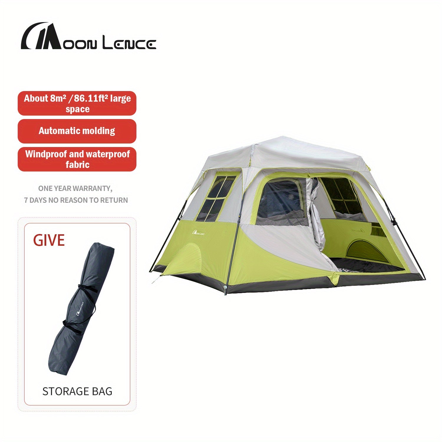 MOON LENCE Camping Tent Pop Up Tent 4-5 Person, Double Layers Waterproof Backpacking Tents with Porch