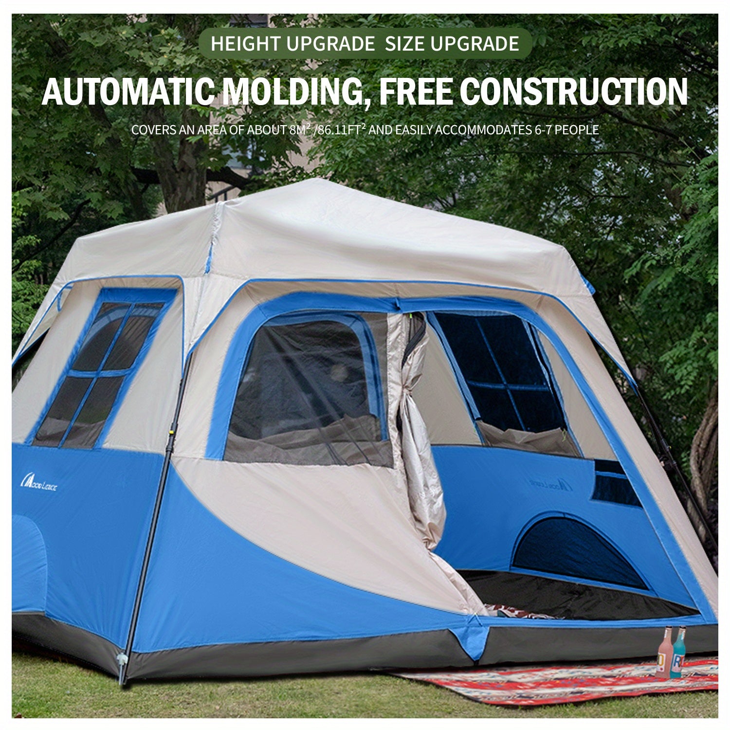 MOON LENCE Camping Tent Pop Up Tent 4-5 Person, Double Layers Waterproof Backpacking Tents with Porch