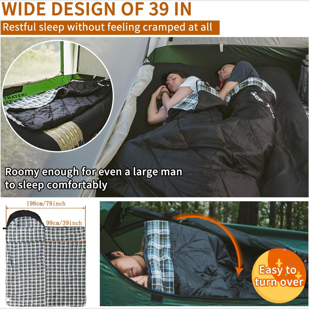 GEERTOP Flannel Sleeping Bag for Adults XXL, Large Wide Camping Sleeping Bag 4 Seaso