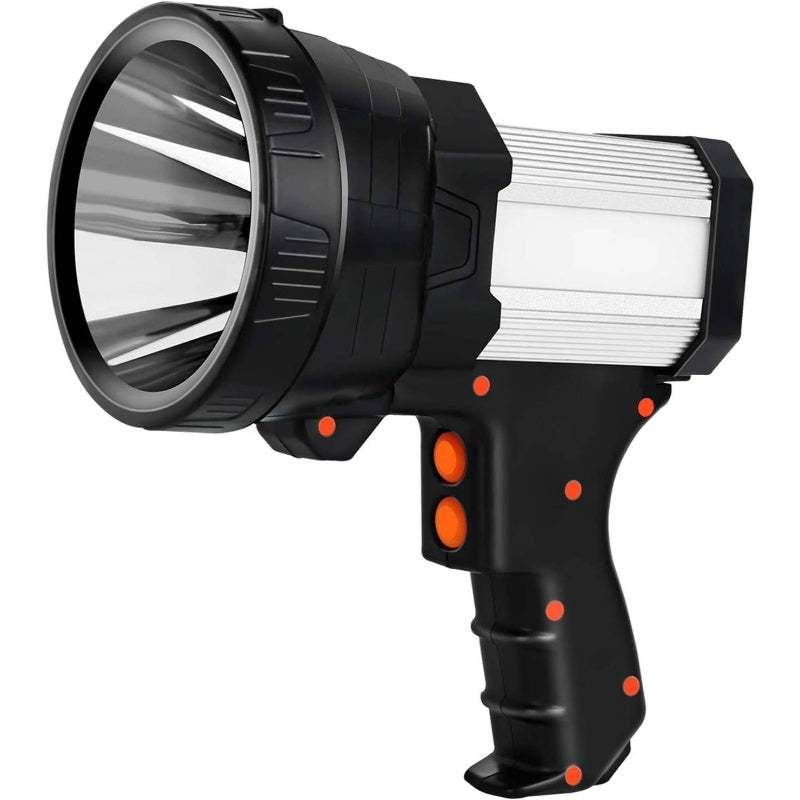Rechargeable 6000 Lumens LED Spotlight | Handheld, Foldable Tripod, Storage Bag