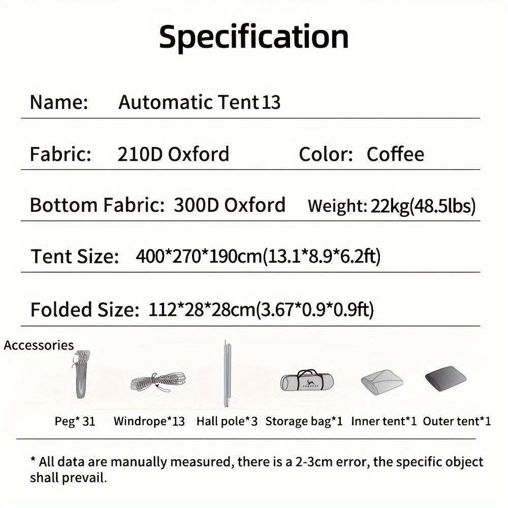 TOMOUNT Village 13 Instant Camping Tents Featuring Two Rooms And a Spacious Roof for Outdoor Activities