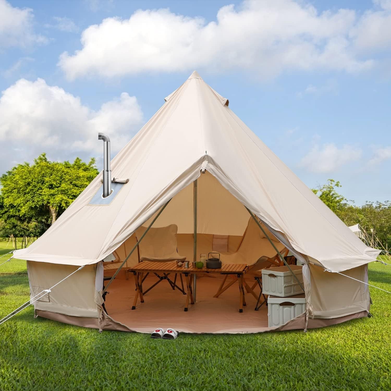 Luxury Cotton Bell Tent, Yurt Canvas Tent with Stove Jack, 4\u002F6\u002F8 Person Family 4 Season Camping