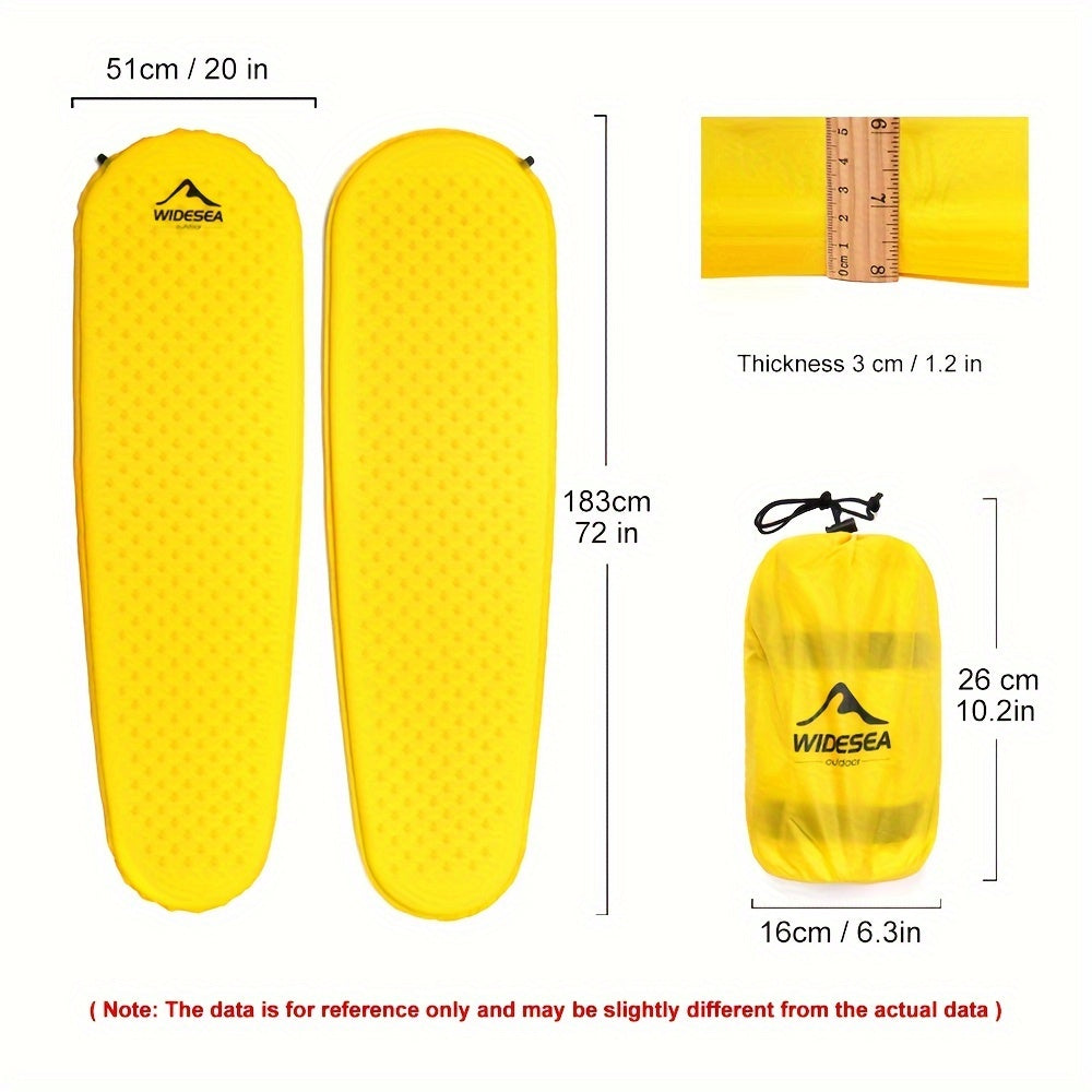 Widesea Self-Inflating Camping Mattress - Bright Yellow Folding Air Bed with Carrying Bag