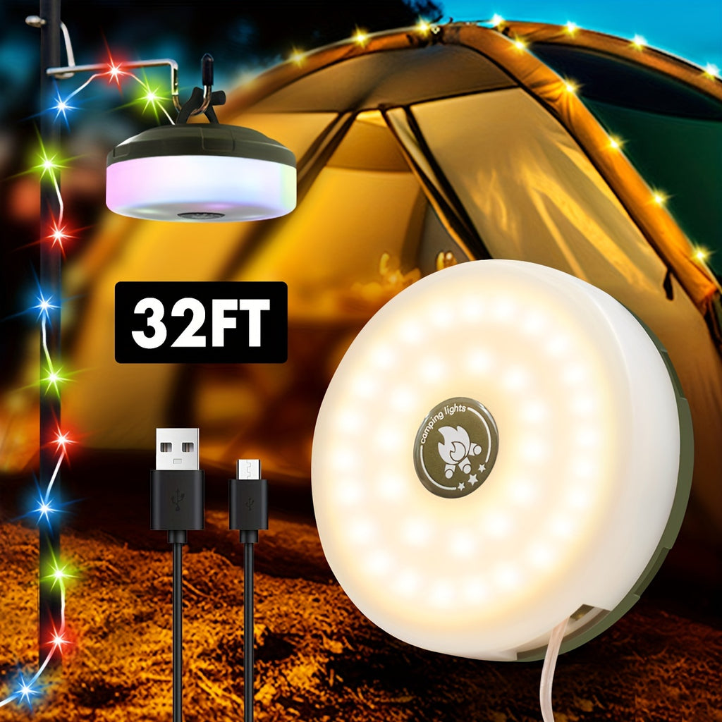 32FT LED Camping Lantern - Portable, Rechargeable, Waterproof Outdoor Light with USB Charging