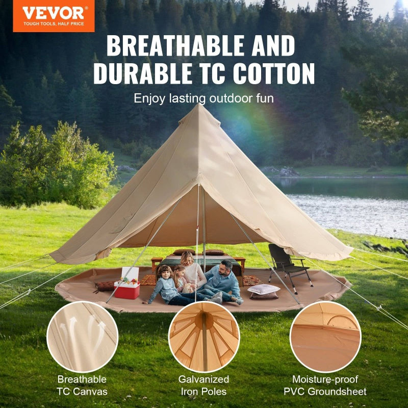 VEVOR 1012 Person Canvas Ging Bell Tent, Breathable Waterproof Yurt Tent with Stove Jack