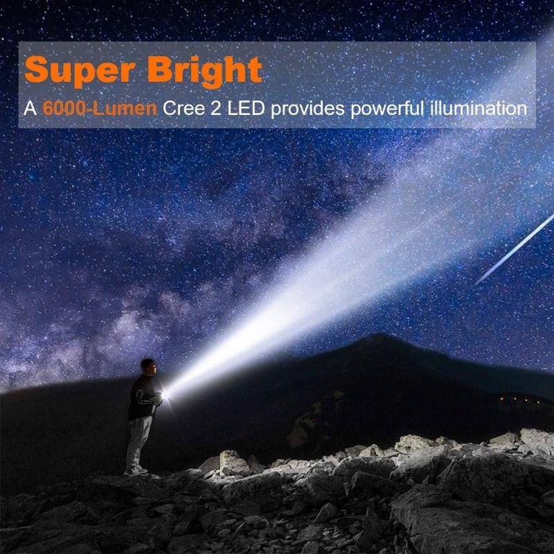 Rechargeable 6000 Lumens LED Spotlight | Handheld, Foldable Tripod, Storage Bag