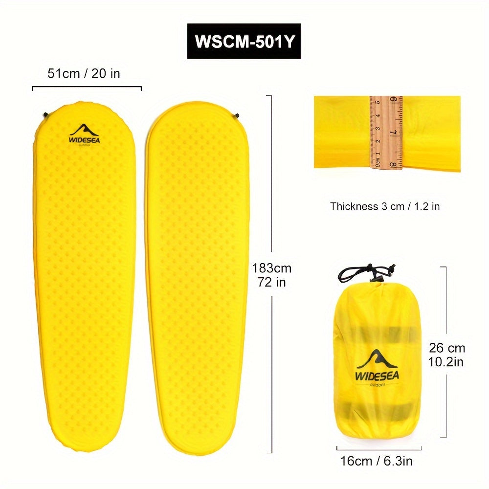 Widesea Self-Inflating Camping Mattress - Bright Yellow Folding Air Bed with Carrying Bag