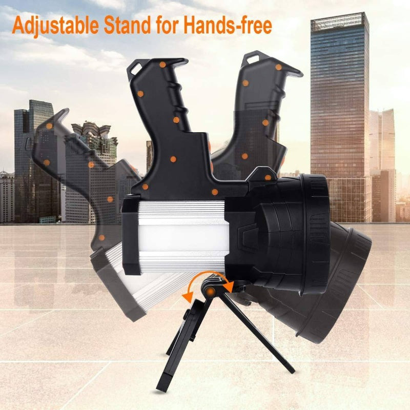 Rechargeable 6000 Lumens LED Spotlight | Handheld, Foldable Tripod, Storage Bag
