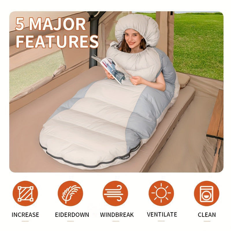 1-Person Heavy-Duty Winter Warm Sleeping Bag for Adults - All-Season Cold-Resistant Camping