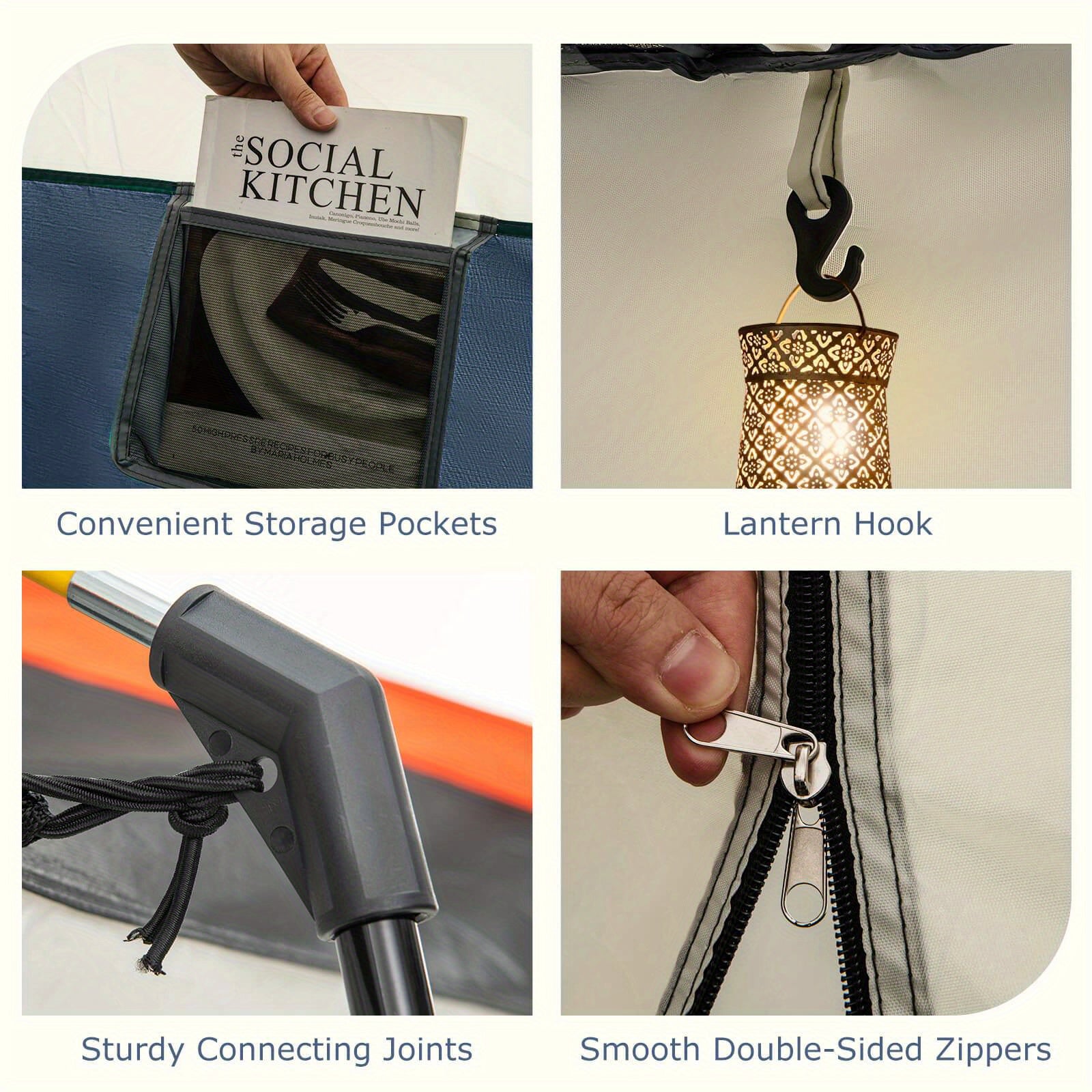 COSTWAY 10-Person Camping Tent with Porch Large Family Cabin Tent with 2 Rooms 2 Doors