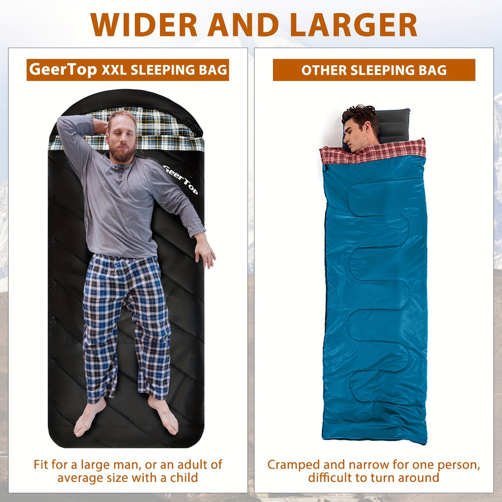 GEERTOP Flannel Sleeping Bag for Adults XXL, Large Wide Camping Sleeping Bag 4 Seaso