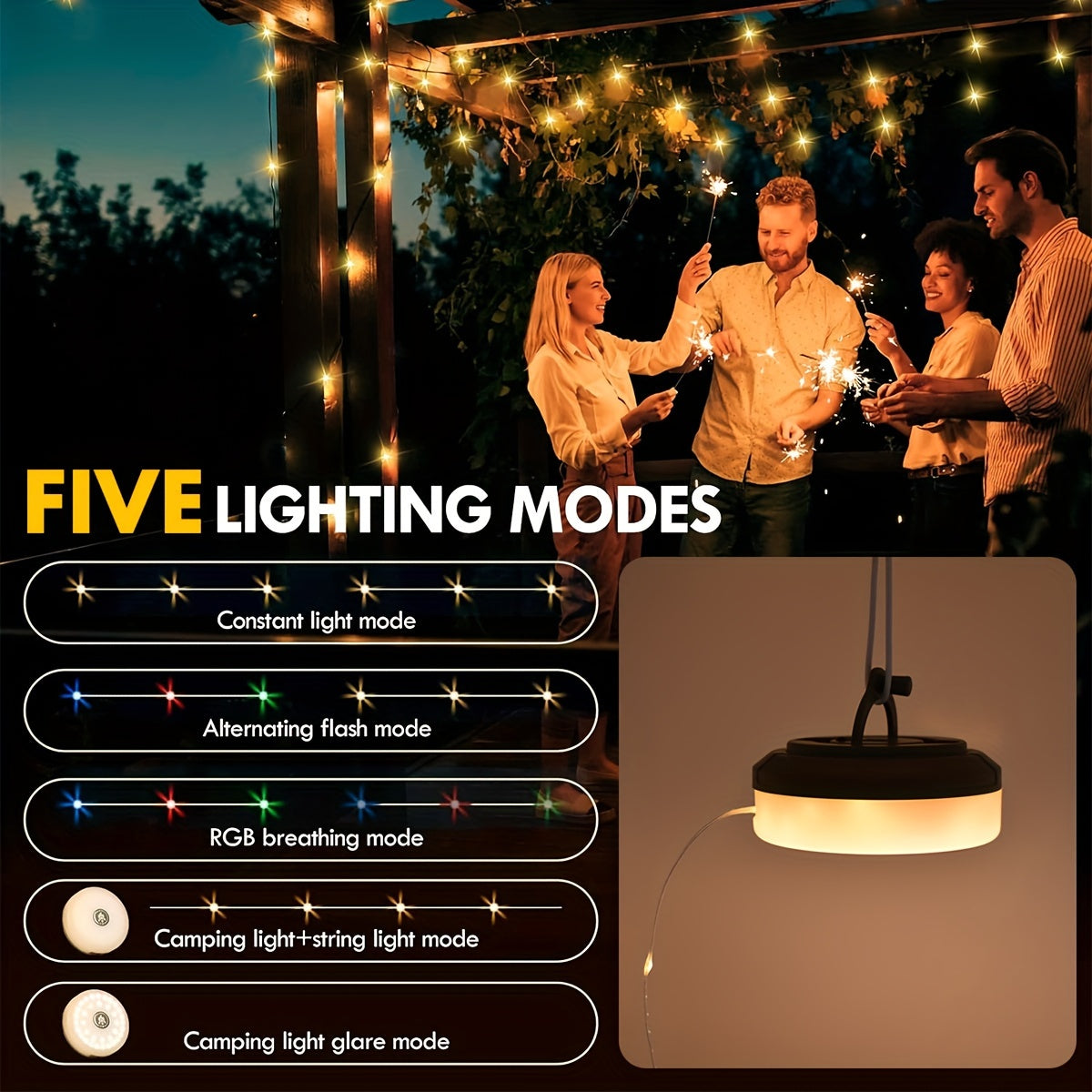 32FT LED Camping Lantern - Portable, Rechargeable, Waterproof Outdoor Light with USB Charging