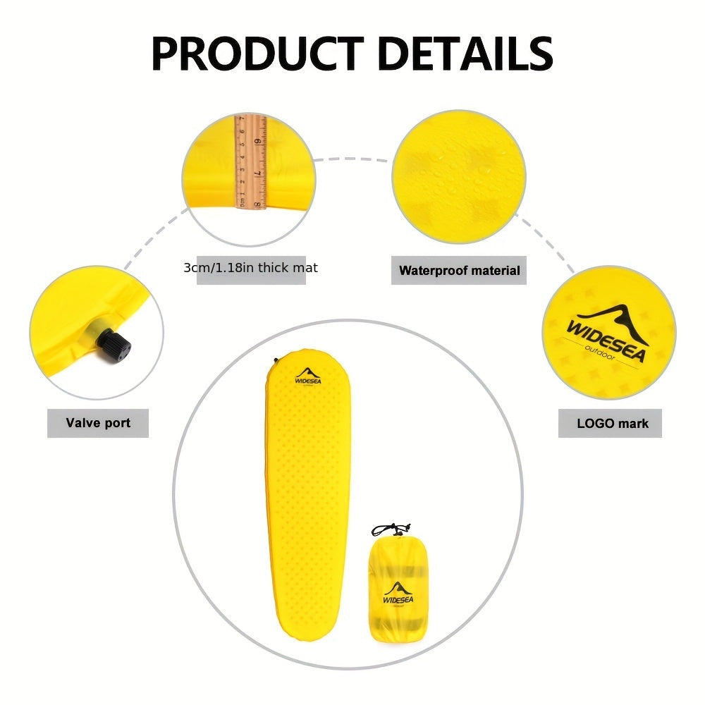 Widesea Self-Inflating Camping Mattress - Bright Yellow Folding Air Bed with Carrying Bag