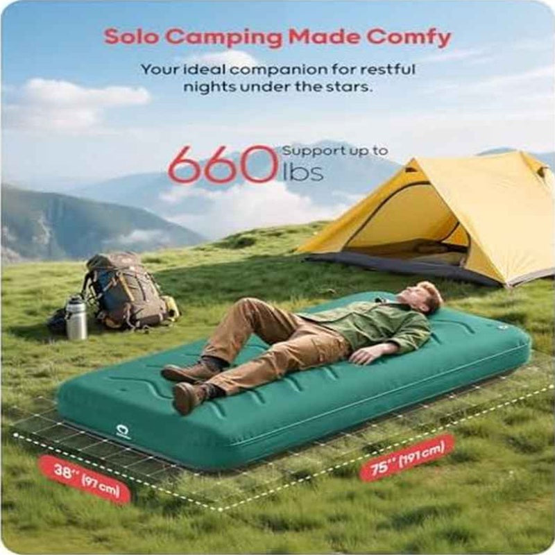 Twin Size Camping Pad - 9 Thick R8 - 10 Insulated Inflatable Mattress with Foam Comfort