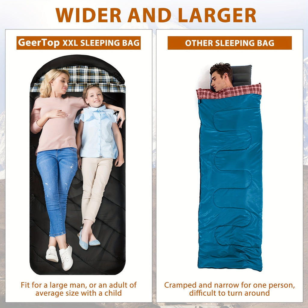 GEERTOP Flannel Sleeping Bag for Adults XXL, Large Wide Camping Sleeping Bag 4 Seaso