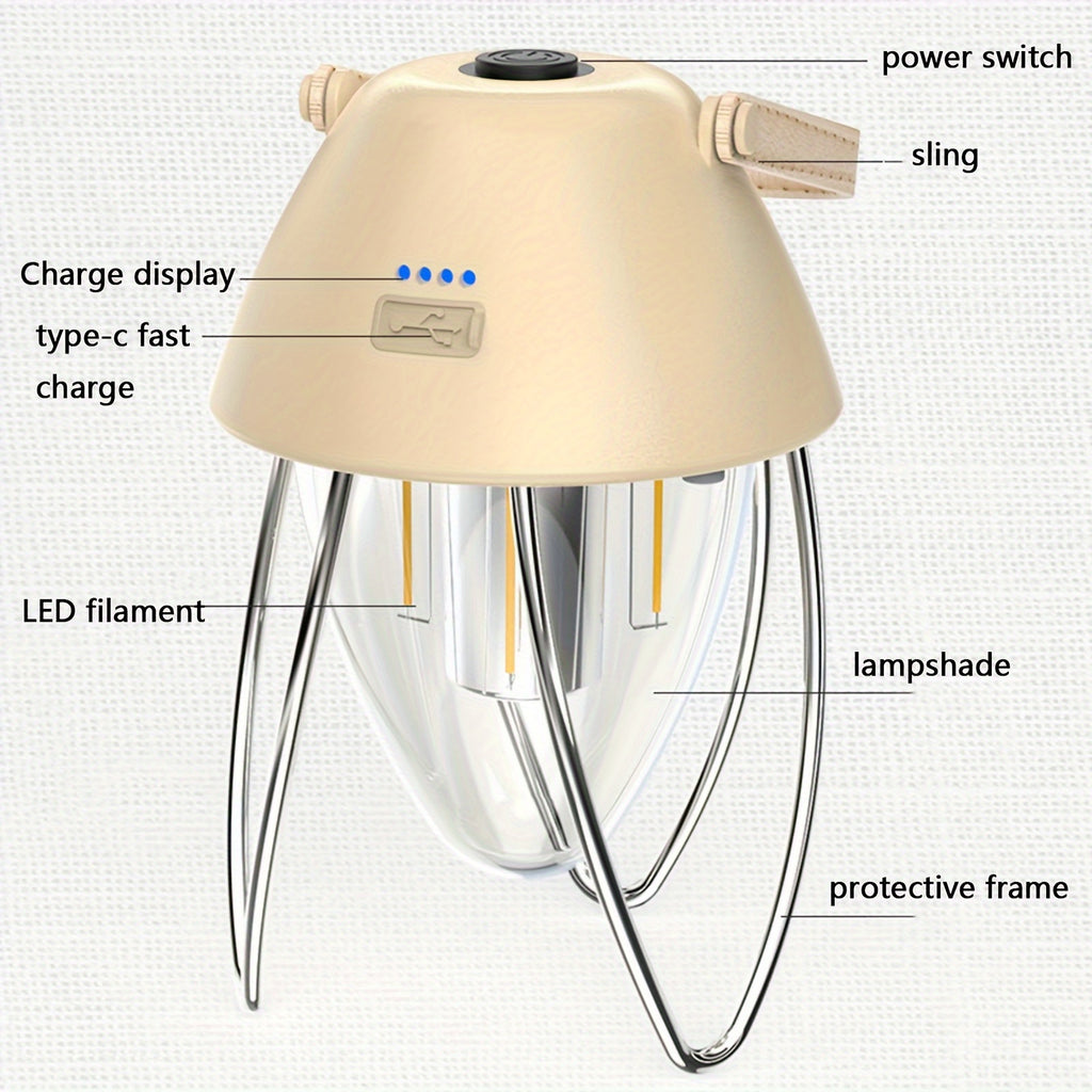 1pc LED Retro Camping Lights, Portable Multi-functional Rechargeable Tent Lights