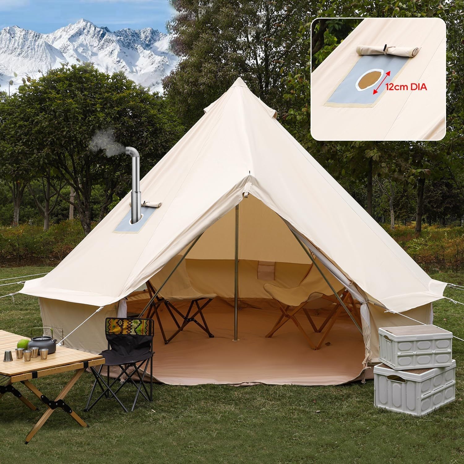 Luxury Cotton Bell Tent, Yurt Canvas Tent with Stove Jack, 4\u002F6\u002F8 Person Family 4 Season Camping