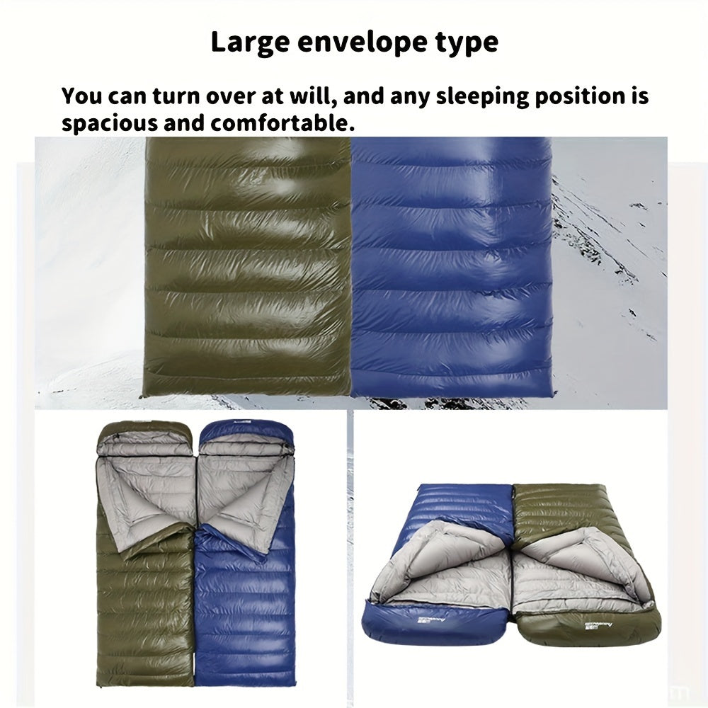 90% White Duck Down Sleeping Bag - All-Season & Outdoor Envelope-Style Bedroll with Easy Zipper Access