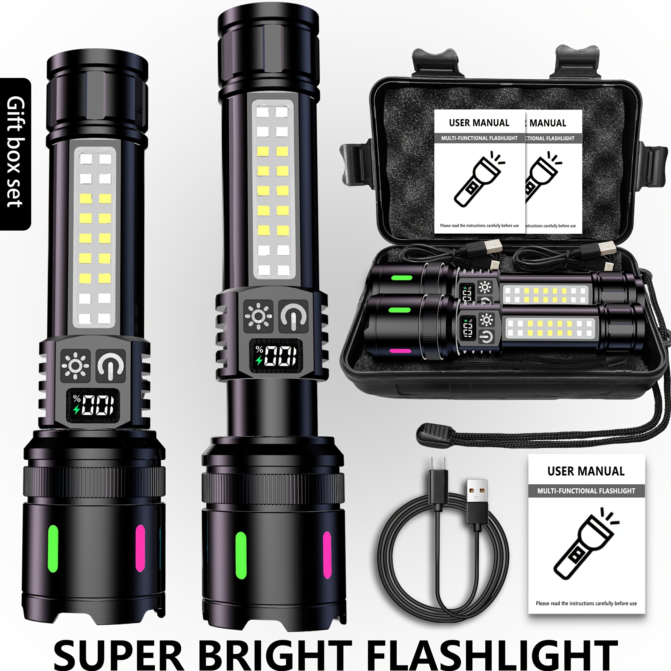 1pc\u002F2pcs Ultra-Bright Rechargeable Flashlight Gift Set, COB Flashlight