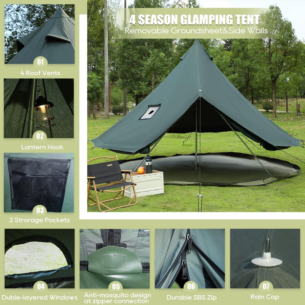 Luxury Cotton Bell Tent, Yurt Canvas Tent with Stove Jack, 4\u002F6\u002F8 Person Family 4 Season Camping