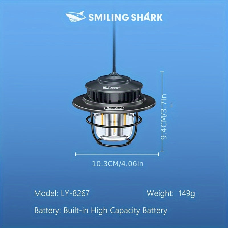 1pc Smiling Shark LED Camping Light, USB Rechargeable, Dimmable Mini Tent Lamp