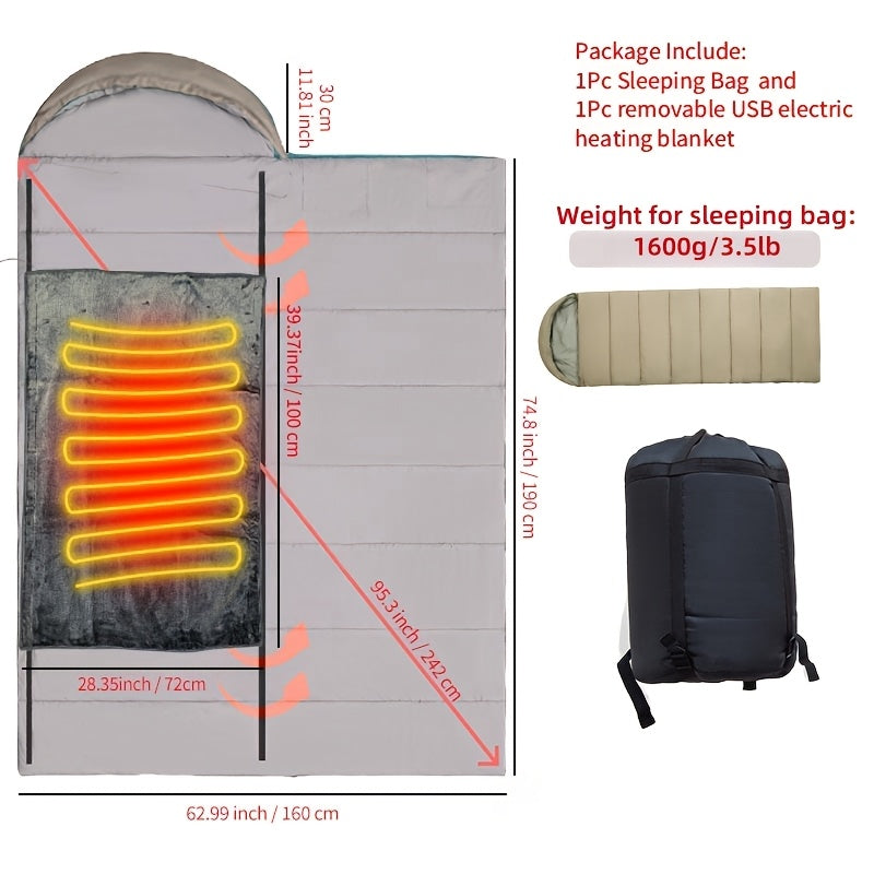 Adult Sleeping Bag with USB Electric Blanket, Suitable for Cold Weather