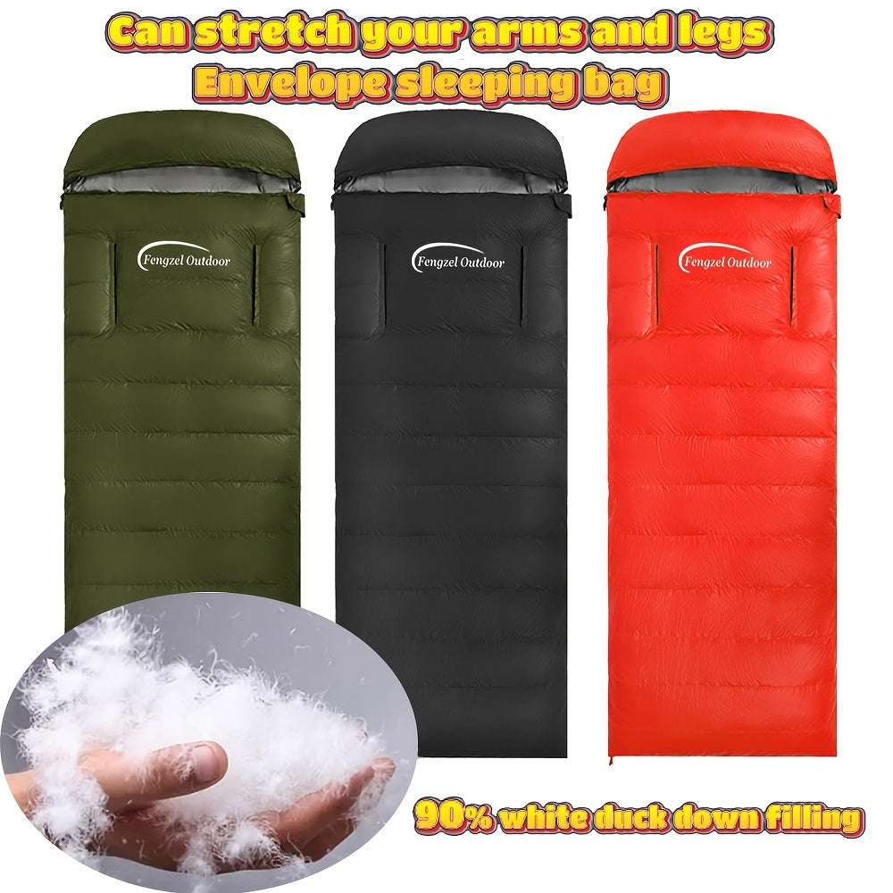 90% White Duck Down Sleeping Bag - All-Season & Outdoor Envelope-Style Bedroll with Easy Zipper Access