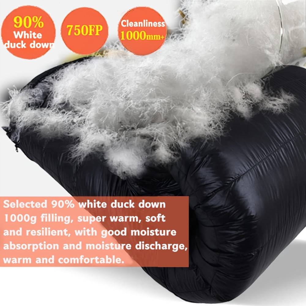 90% White Duck Down Sleeping Bag - All-Season & Outdoor Envelope-Style Bedroll with Easy Zipper Access