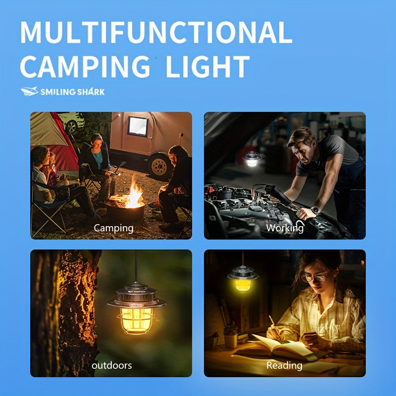1pc Smiling Shark LED Camping Light, USB Rechargeable, Dimmable Mini Tent Lamp