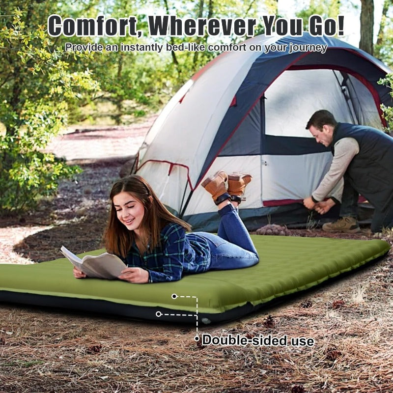 Self-Inflating Double Sleeping Pad - Extra Thick 4.7'' Heavy-Duty 2-Person Camping Mattress