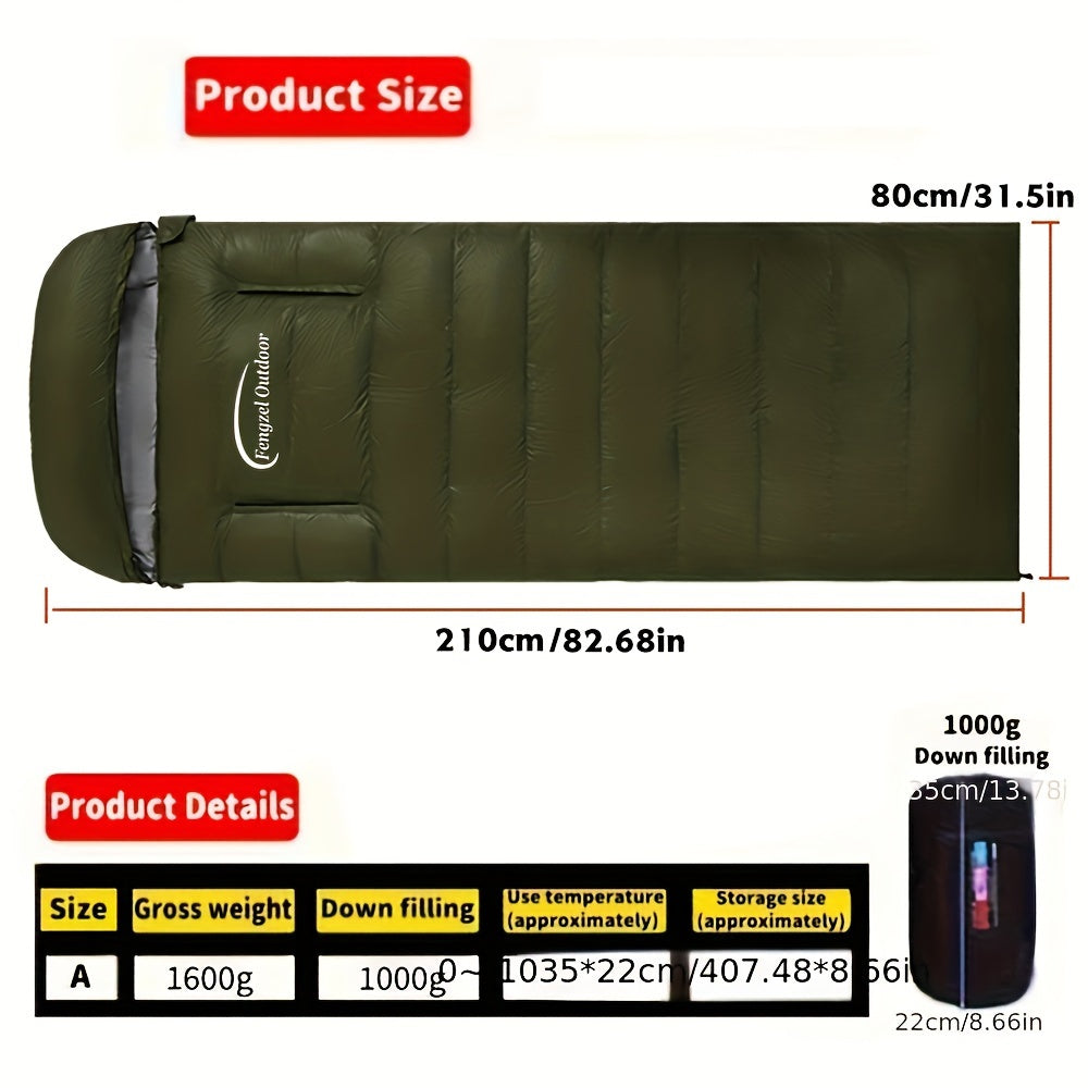 90% White Duck Down Sleeping Bag - All-Season & Outdoor Envelope-Style Bedroll with Easy Zipper Access