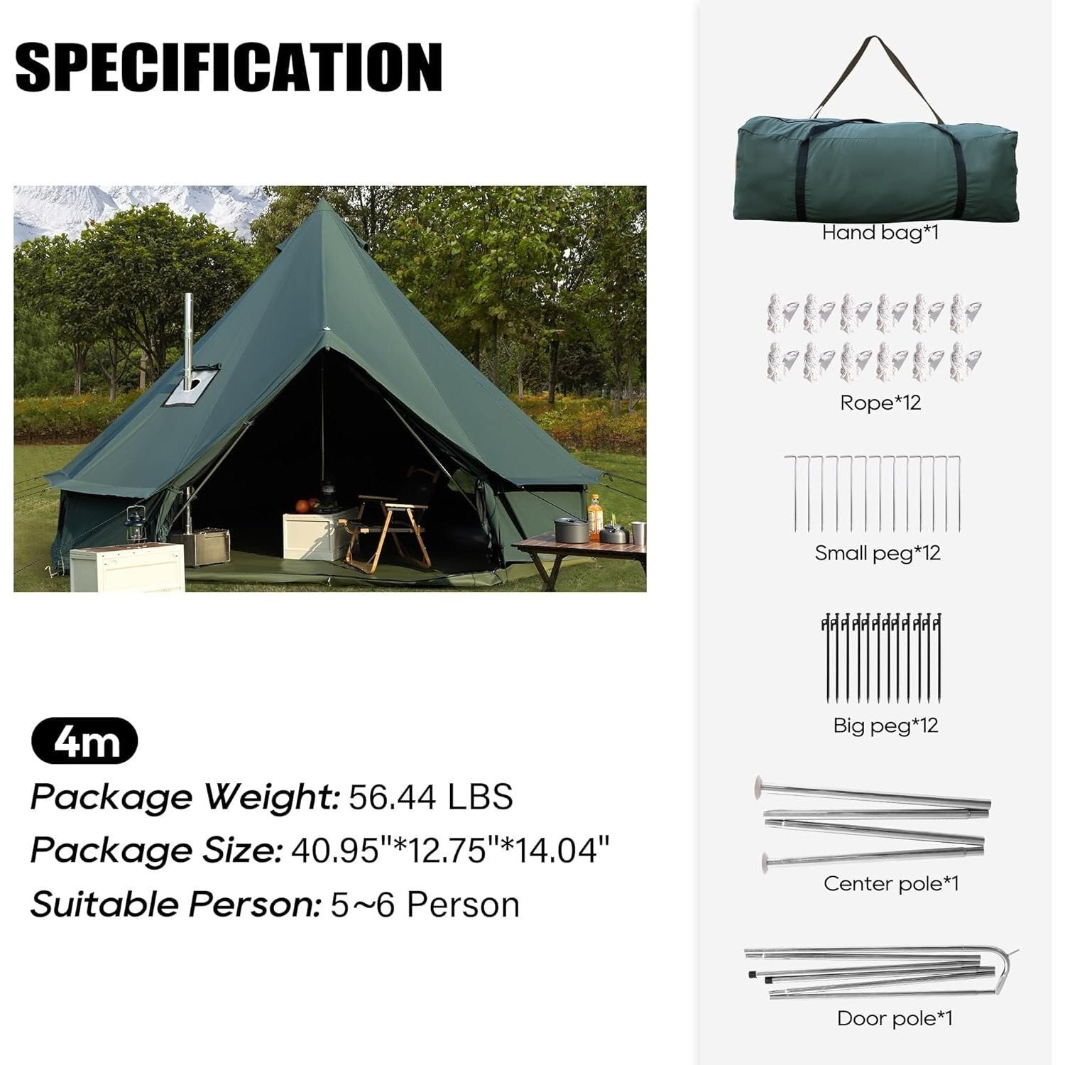 Luxury Cotton Bell Tent, Yurt Canvas Tent with Stove Jack, 4\u002F6\u002F8 Person Family 4 Season Camping