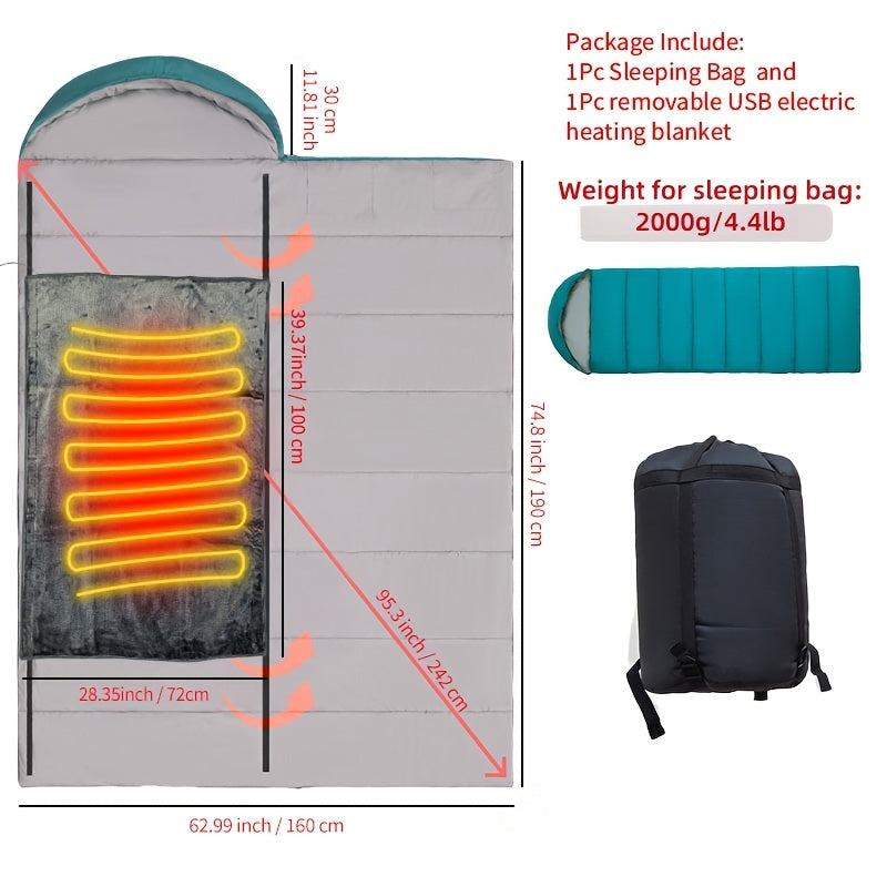 Adult Sleeping Bag with USB Electric Blanket, Suitable for Cold Weather
